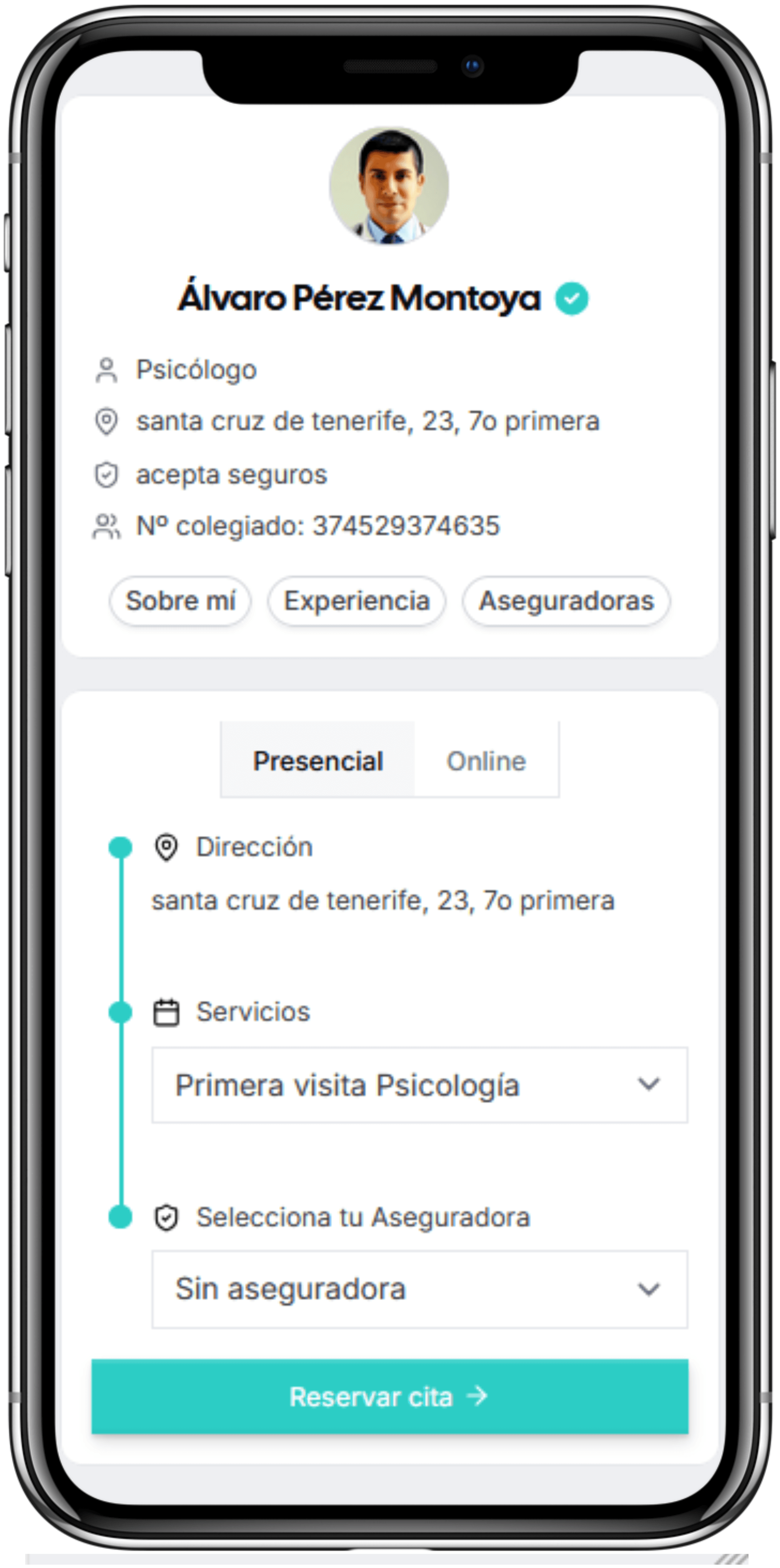 Previsualización de la app en un móvil